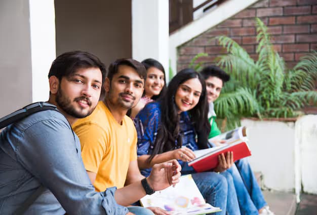 Students studying together on campus